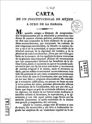 Carta de un Constitucional de Méjico a otro de la Habana