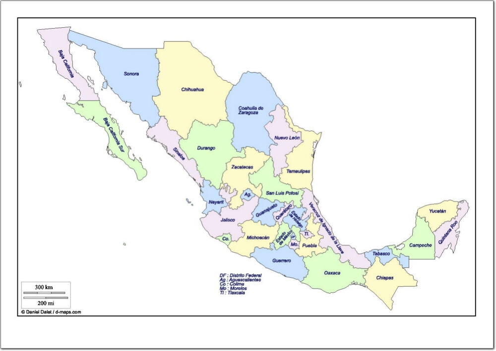 Mapa de estados de México. d-maps