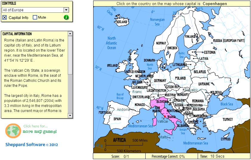 Capitals of Europe. Intermediate. Sheppard Software