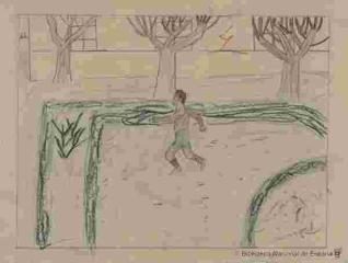Este dibujo representa cuando estoy saltando las ballas (i.e. vallas) del jardín y yo saltando
