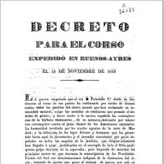 Decreto para el Corso expedido en Buenos Ayres el 18 de Noviembre de 1816
