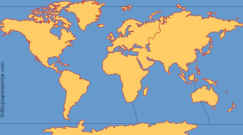Continentes y océanos del mundo. Dibujos para pintar