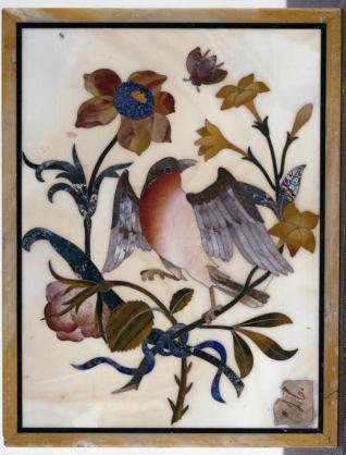 Placa con pájaros y flores