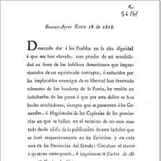 Indulto concedido a americanos desertores concedido en Buenos Aires, 18 enero 1815