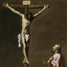 San Lucas como pintor, ante Cristo en la Cruz