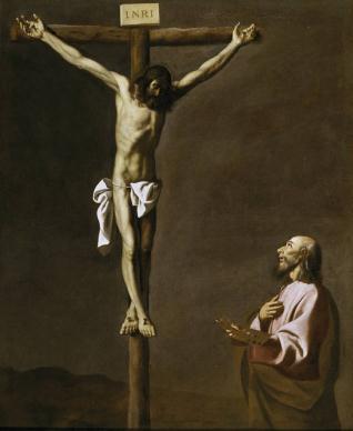 San Lucas como pintor, ante Cristo en la Cruz