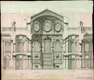 Sección transversal del proyecto de Filippo Juvarra para la escalera del Palacio Real de Madrid