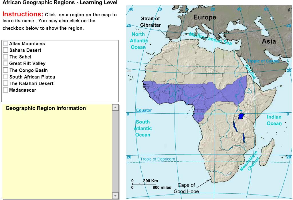 Geographic regions of Africa. Tutorial. Sheppard Software