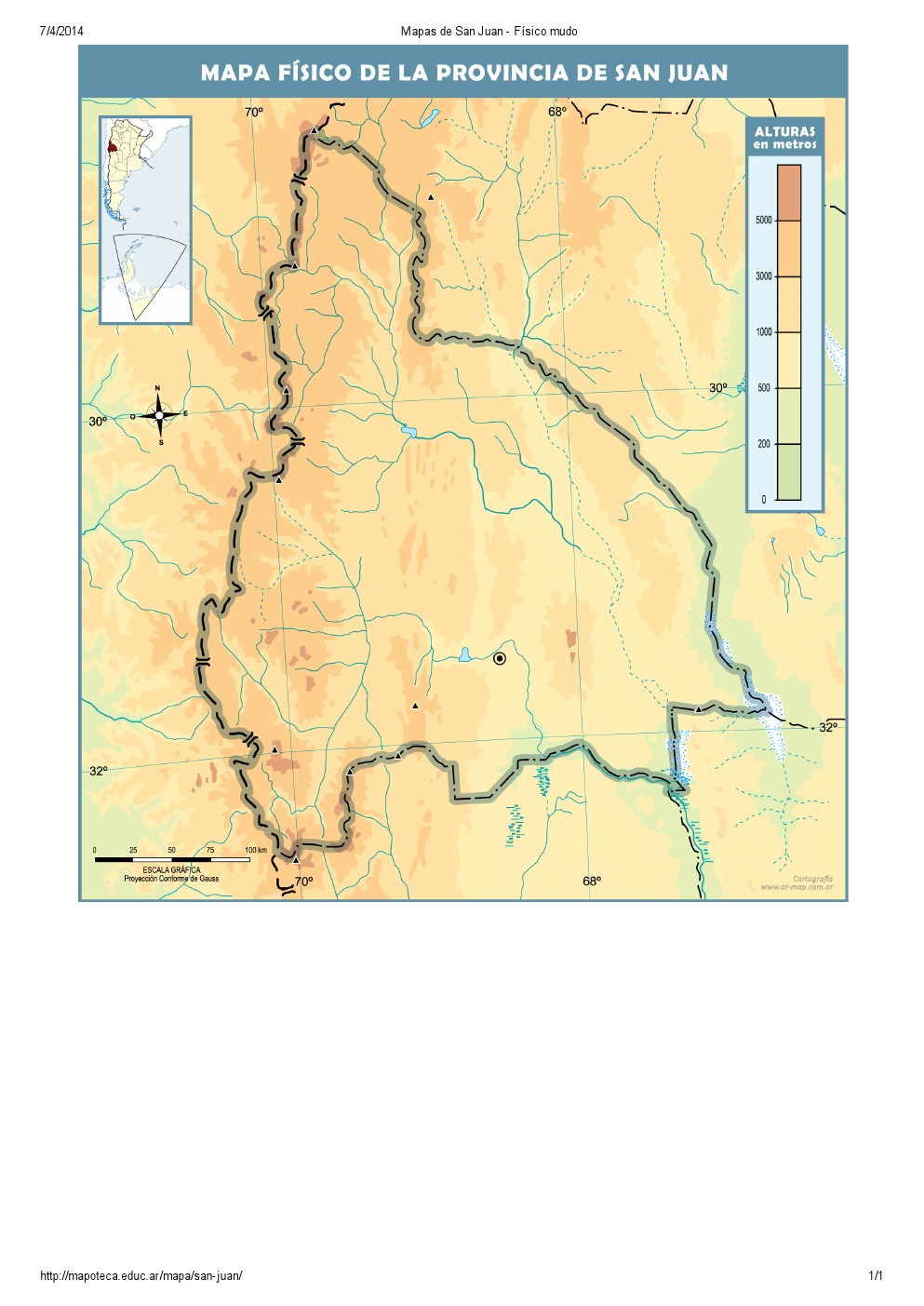 Mapa mudo de ríos de San Juan. Mapoteca de Educ.ar