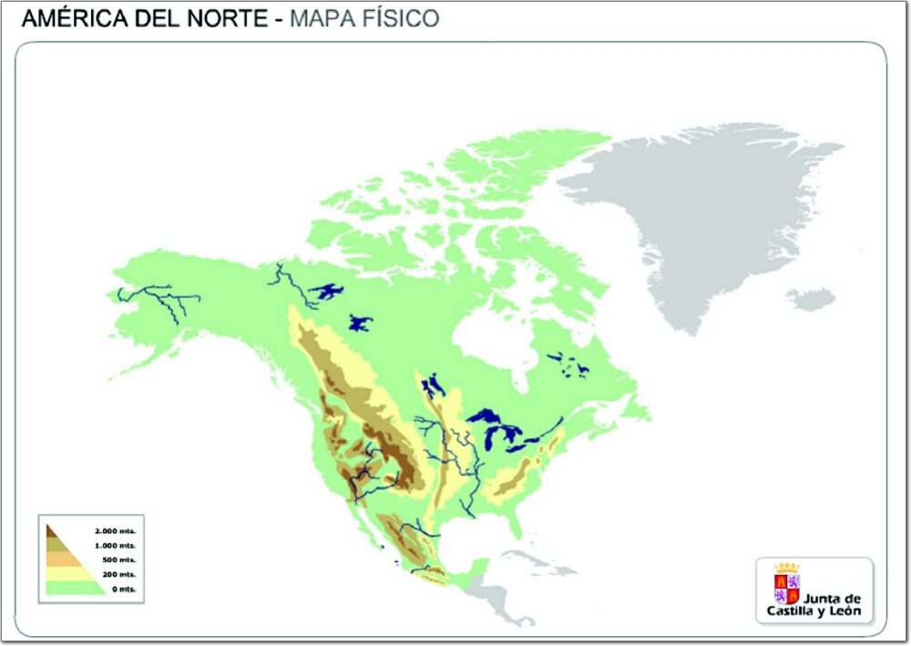 Mapa de relieve de América del Norte. JCyL