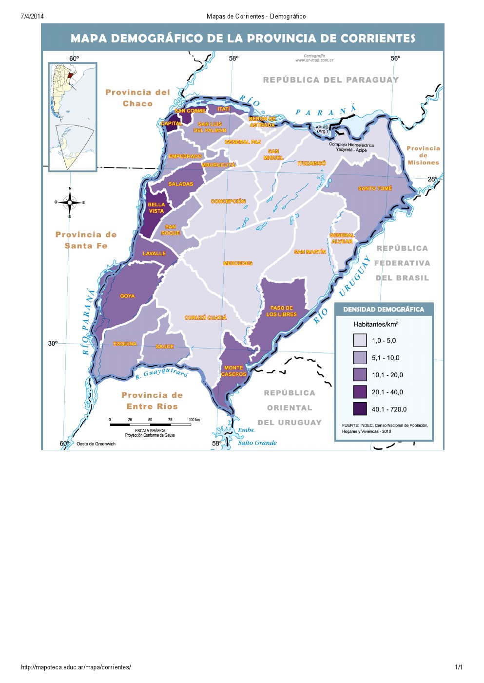 Mapa demográfico de Corrientes. Mapoteca de Educ.ar