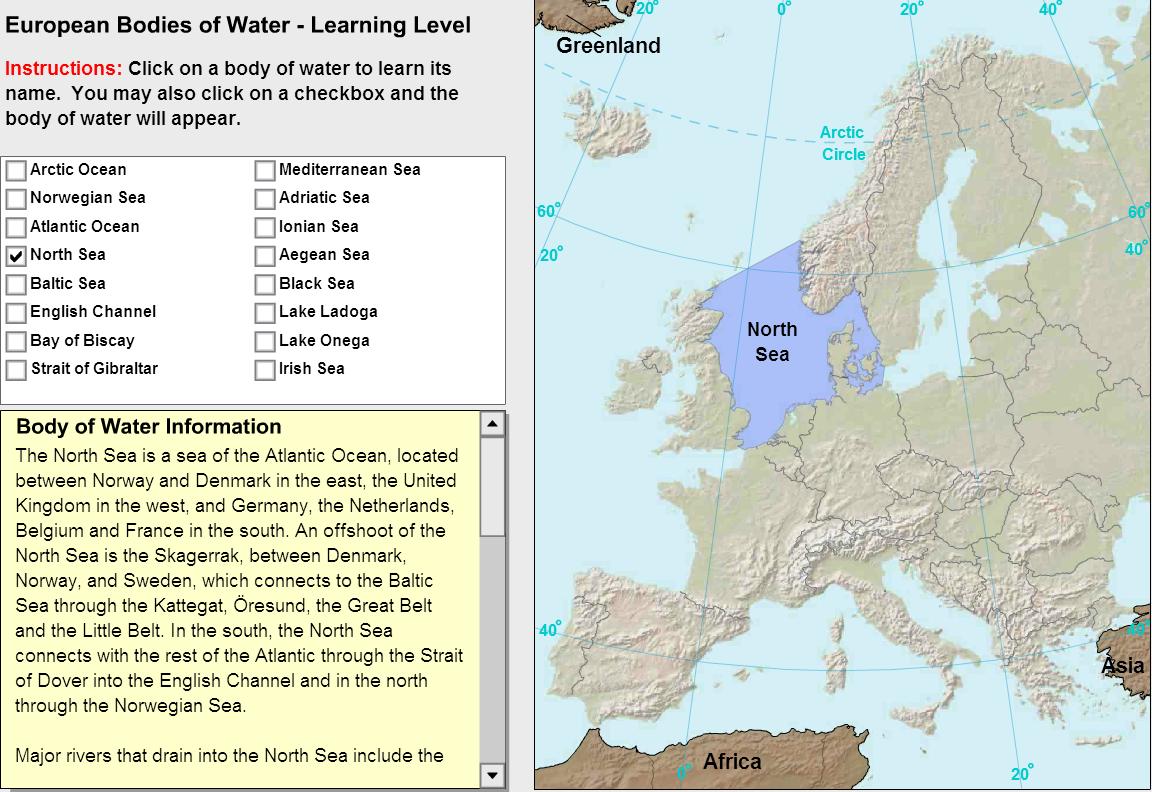 Oceans and lakes of Europe. Tutorial. Sheppard Software
