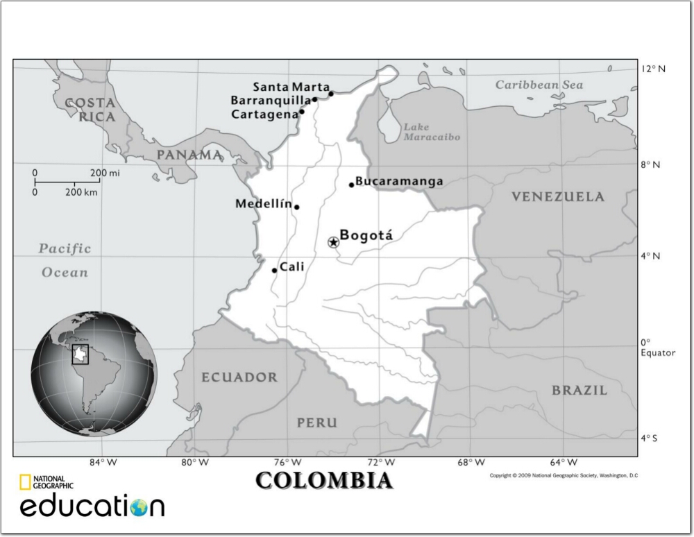Mapa de ríos de Colombia. National Geographic