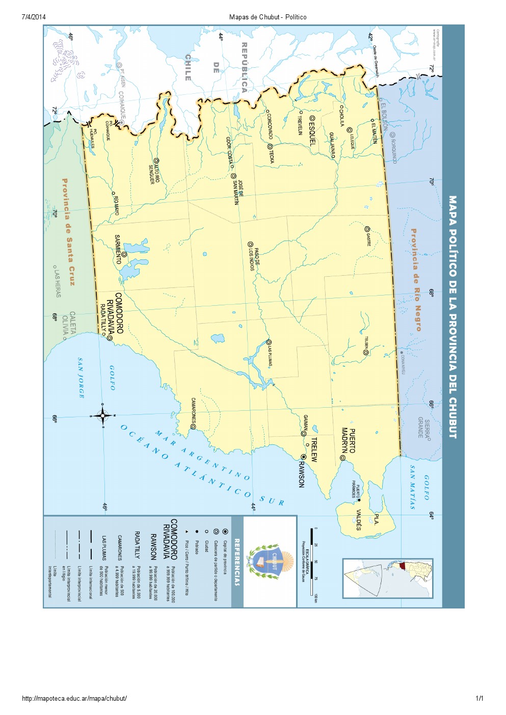 Mapa de capitales del Chubut. Mapoteca de Educ.ar