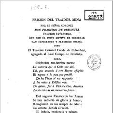 Prisión del traidor Mina por el Sr. Coronel D. Francisco de Orrantia