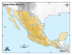 Mapa mudo de ríos de México. INEGI de México