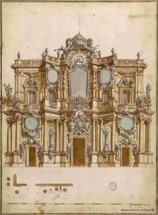 Decoración de la fachada de Santa Maria in Aracoeli en Roma con motivo de la proclamación de Benedicto XIII
