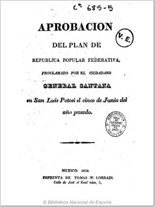 Aprobacion del plan de Republica Popular Federativa, proclamado por el ciudadano general Santana