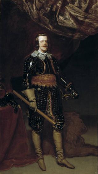 Felipe IV armado y con un león a los pies