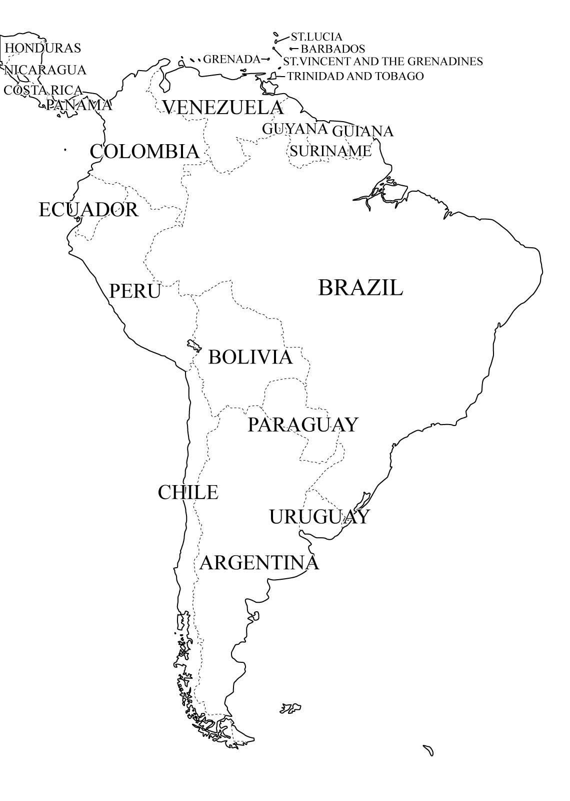 Mapa de países de Sudamérica. Freemap