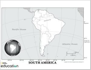 Mapa de países de América del Sur. National Geographic