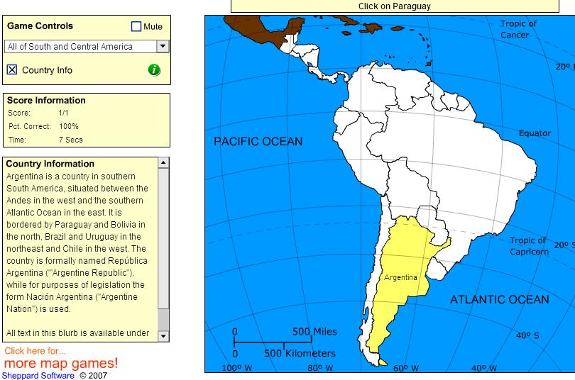 Countries of South and Central America. Beginner. Sheppard Software