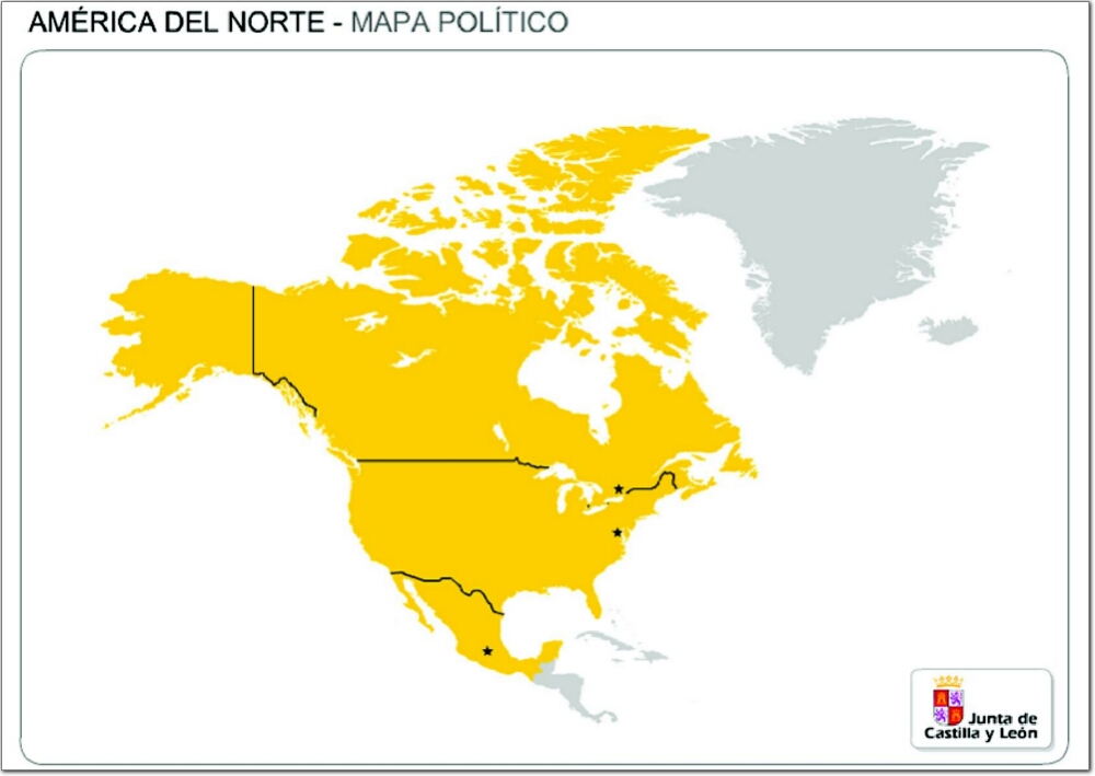 Mapa de países de América del Norte. JCyL