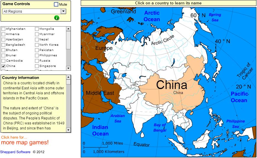 Countries of Asia. Tutorial. Sheppard Software