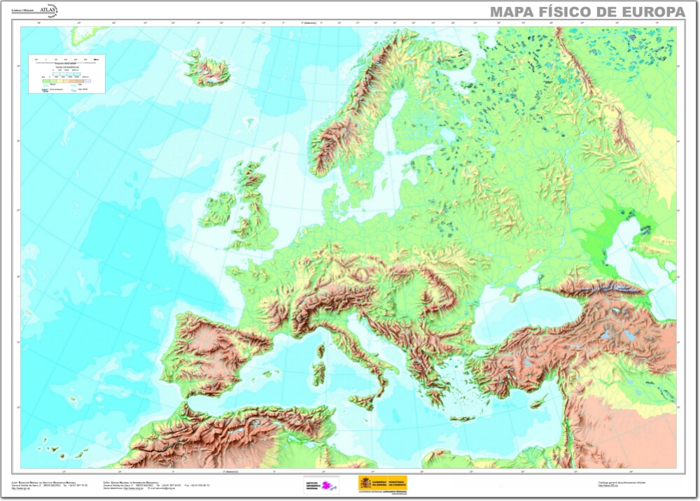Mapa de ríos y montañas de Europa.