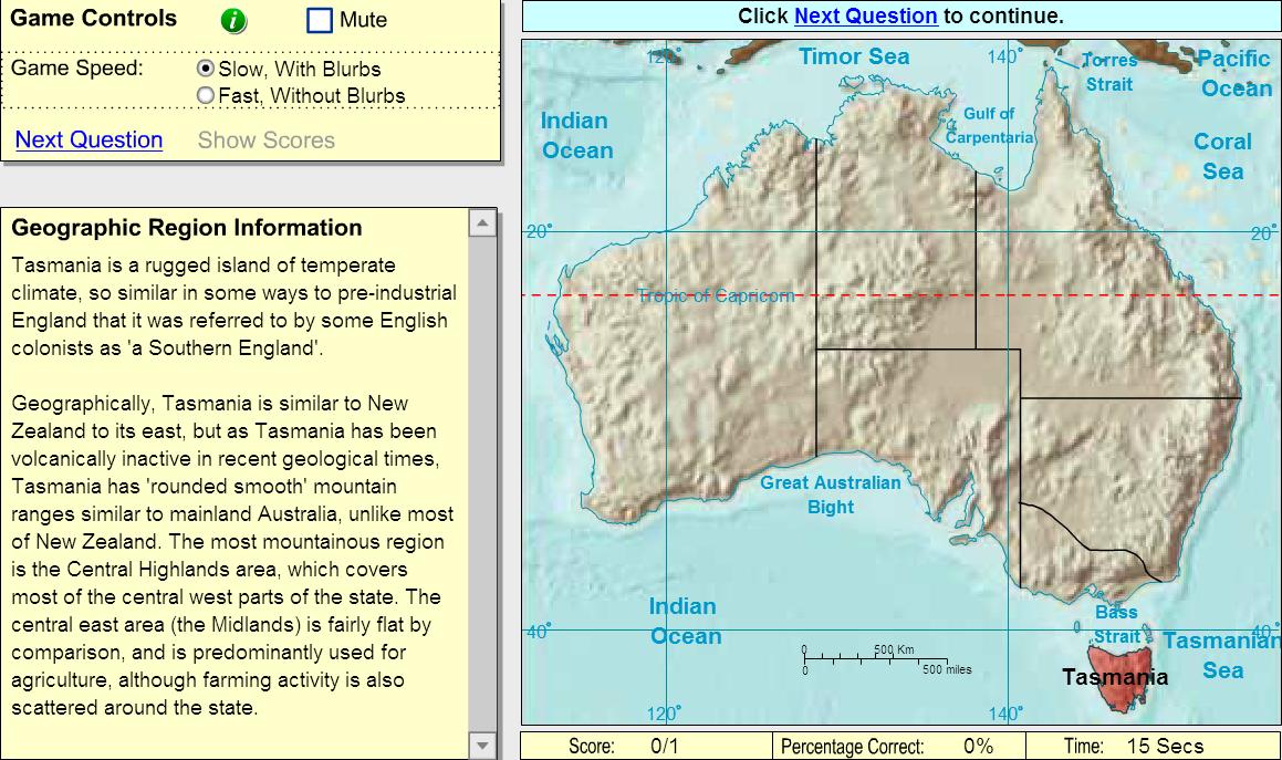 Geographic regions of Oceania. Game. Sheppard Software