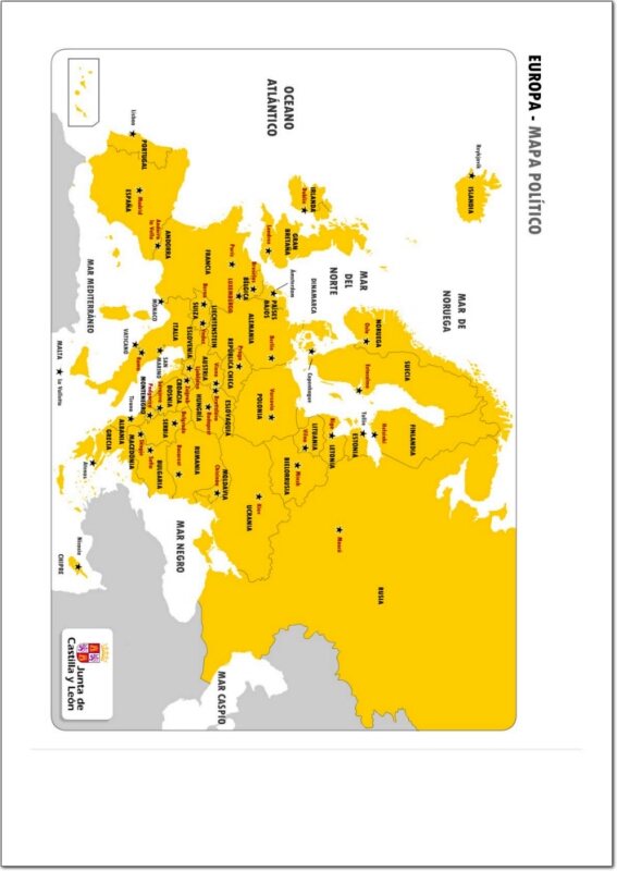 Mapa de países y capitales de Europa. JCyL
