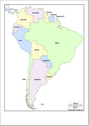 Mapa de países de Sudamérica. d-maps