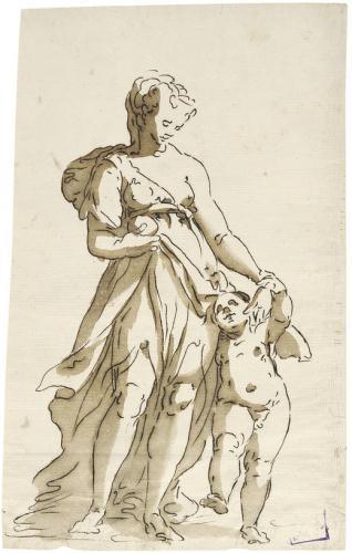 Figura femenina con niño desnudo