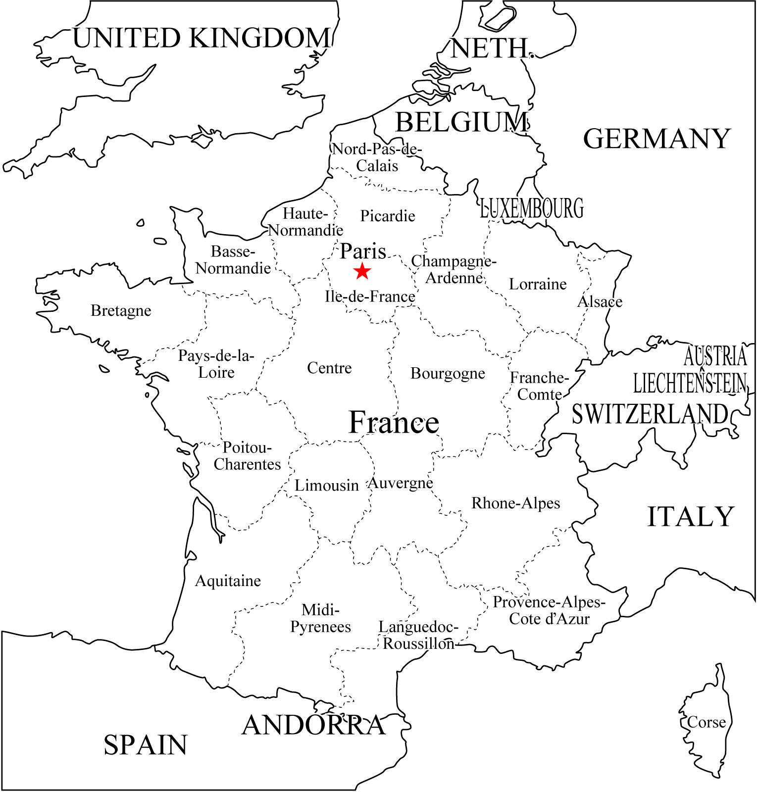 Mapa de departamentos de Francia. Freemap