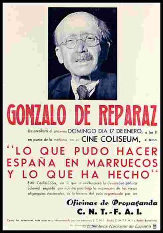Gonzalo de Reparaz desarrollará... en el Cine Coliseum, el tema "Lo que pudo hacer España en Marruecos y lo que ha hecho"