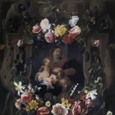 Guirnalda con la Virgen, el Niño y San Juan