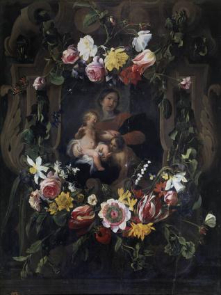 Guirnalda con la Virgen, el Niño y San Juan