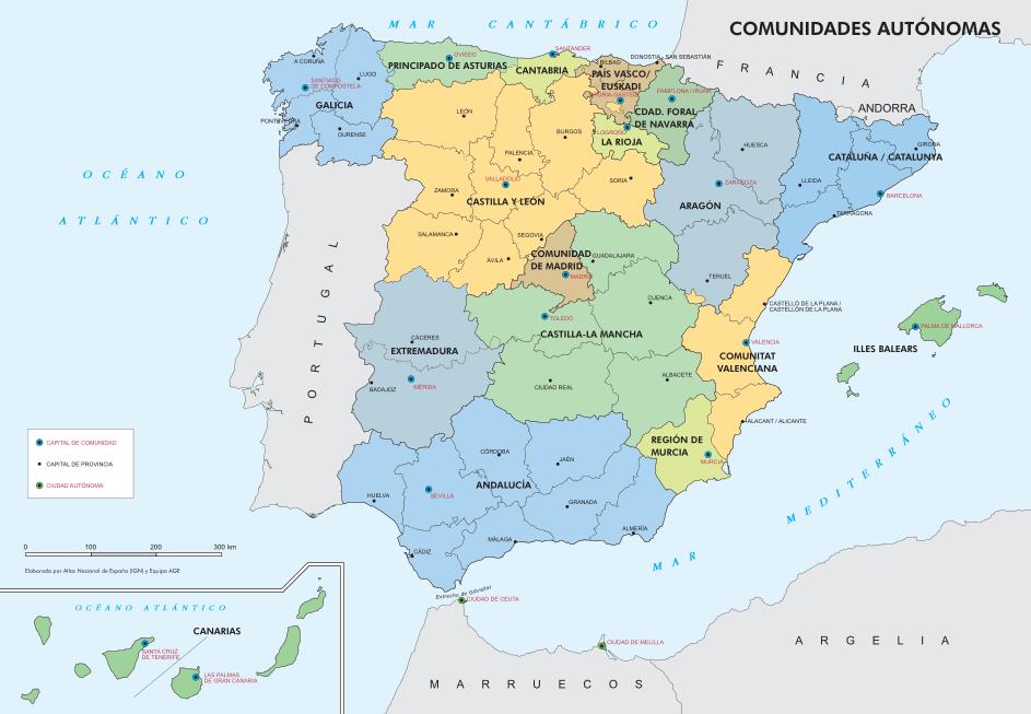 Mapa de comunidades autónomas y provincias de España