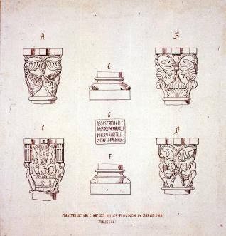 Capiteles y basas del claustro del monasterio de San Cugat del Vallés, Barcelona