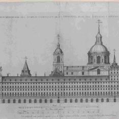 Sexto Diseño, Alzado del frente meridional del edificio, correspondiente al convento, la galería de convalecientes y el palacio