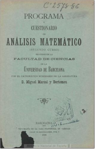 Programa y cuestionario de análisis matemático (segundo curso)