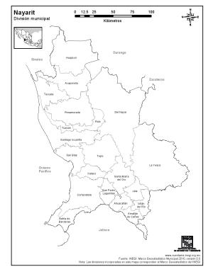 Mapa de municipios de Nayarit. INEGI de México