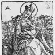 La Virgen con el Niño sobre un banco de césped