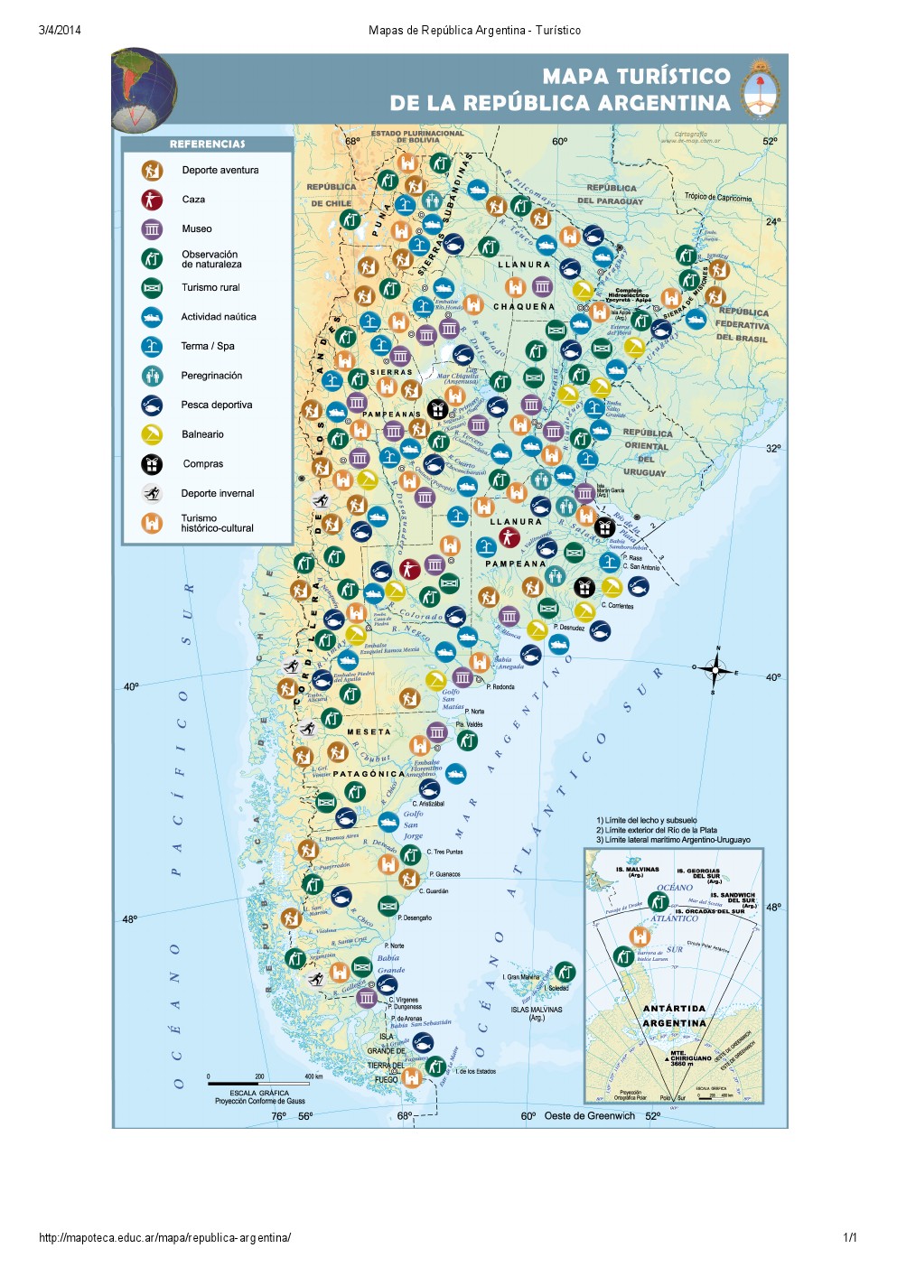 Mapa turístico de Argentina. Mapoteca de Educ.ar