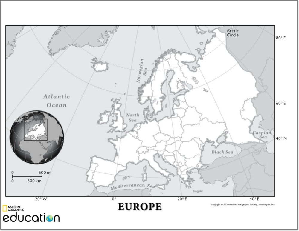 Mapa de países de Europa. National Geographic