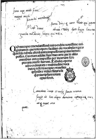 Cornucopia linguae latinae, seu Commentarii in M.V.Martialem Commentariolus in Plinii historiae naturalis prooemium