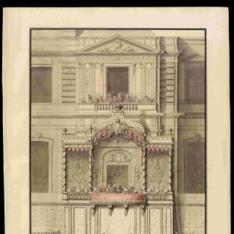 Alzado de la fachada del trono erigido para sus Majestades adosado a la fachada del Louvre