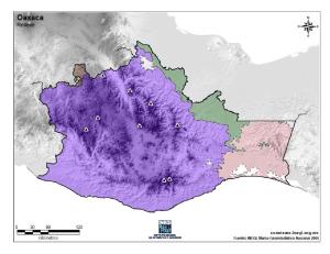 Mapa mudo de montañas de Oaxaca. INEGI de México
