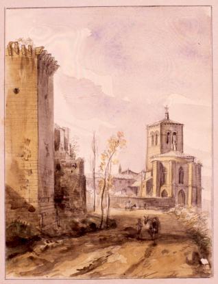 Vista del torreón del Amparo y del convento de San Miguel, Huesca