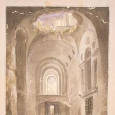 Interior de la nave de una iglesia en ruinas